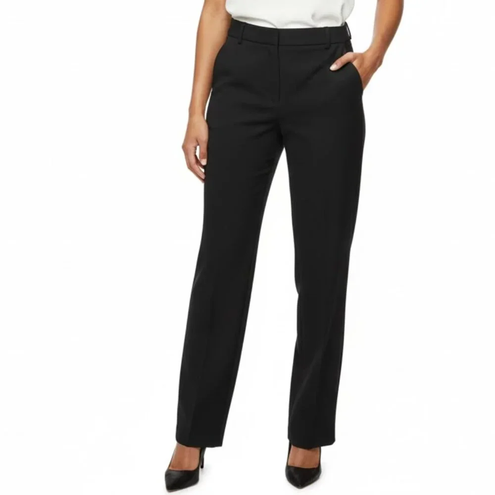 ann taylor black dress pants Devin Fit Straight Leg Trousers 1960s Geoffrey Beene Black Wrinkle-free Belt loops Size:XL - $190.00